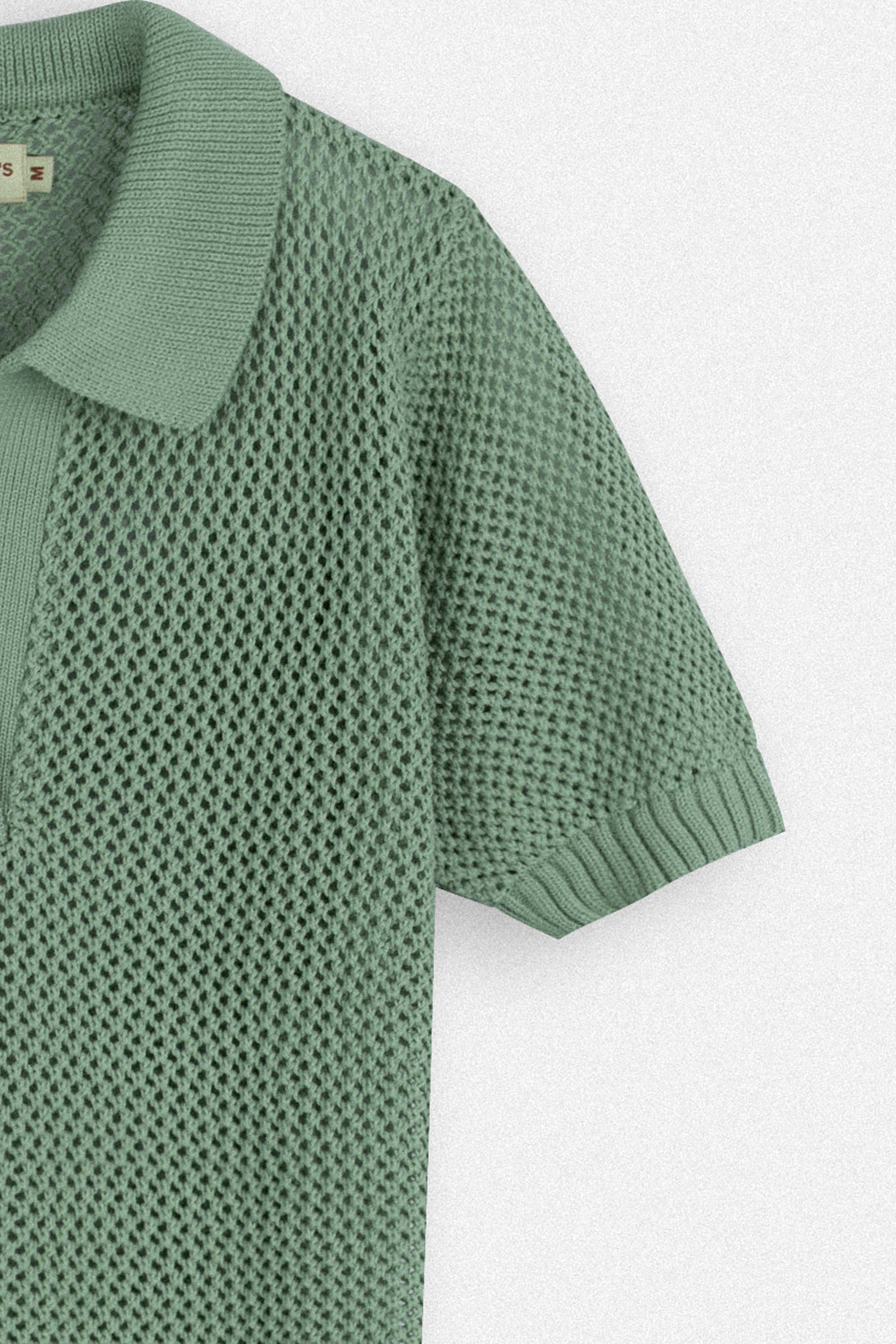 Dark Green Crochet-Style Knitted T-Shirt