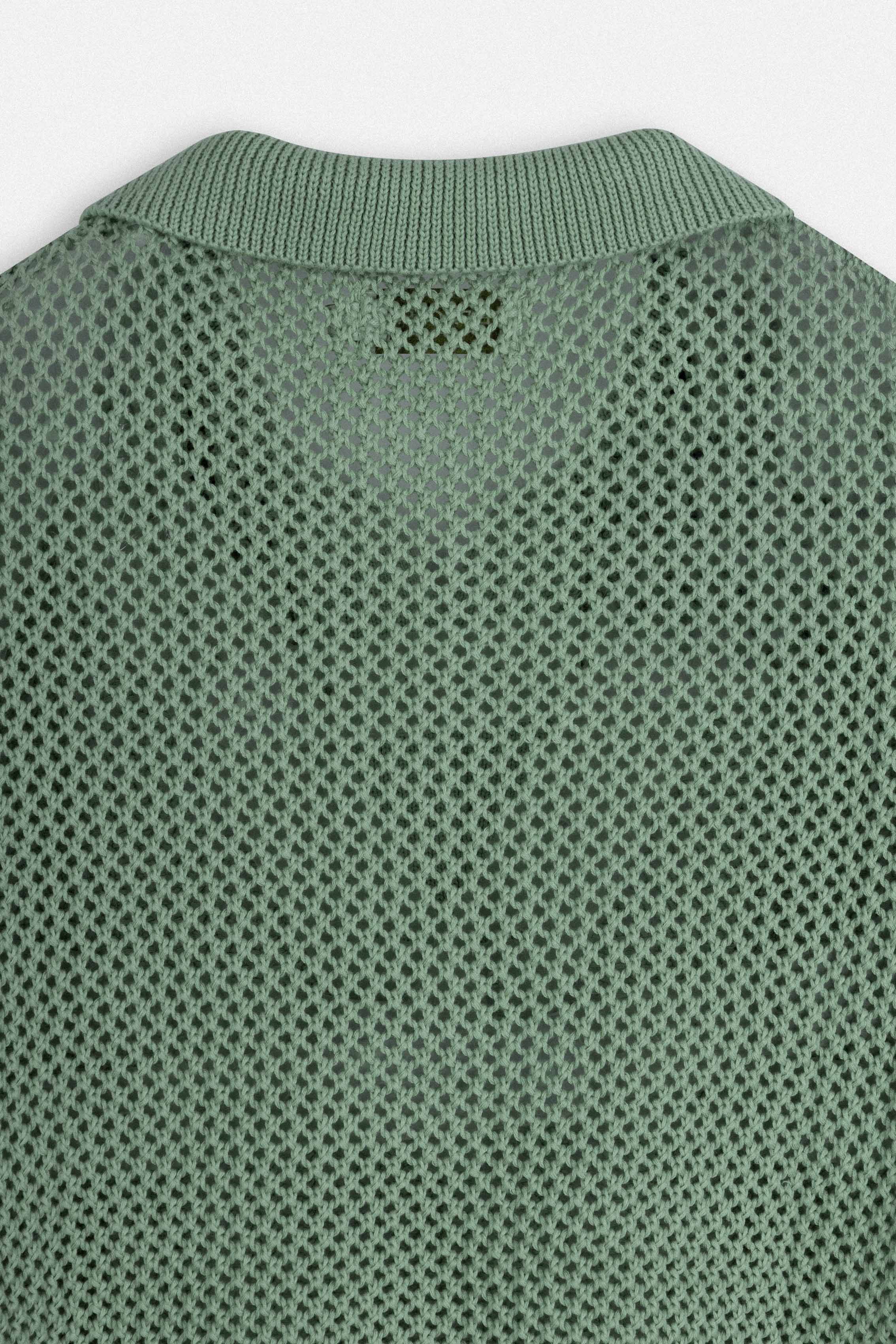 Dark Green Crochet-Style Knitted T-Shirt