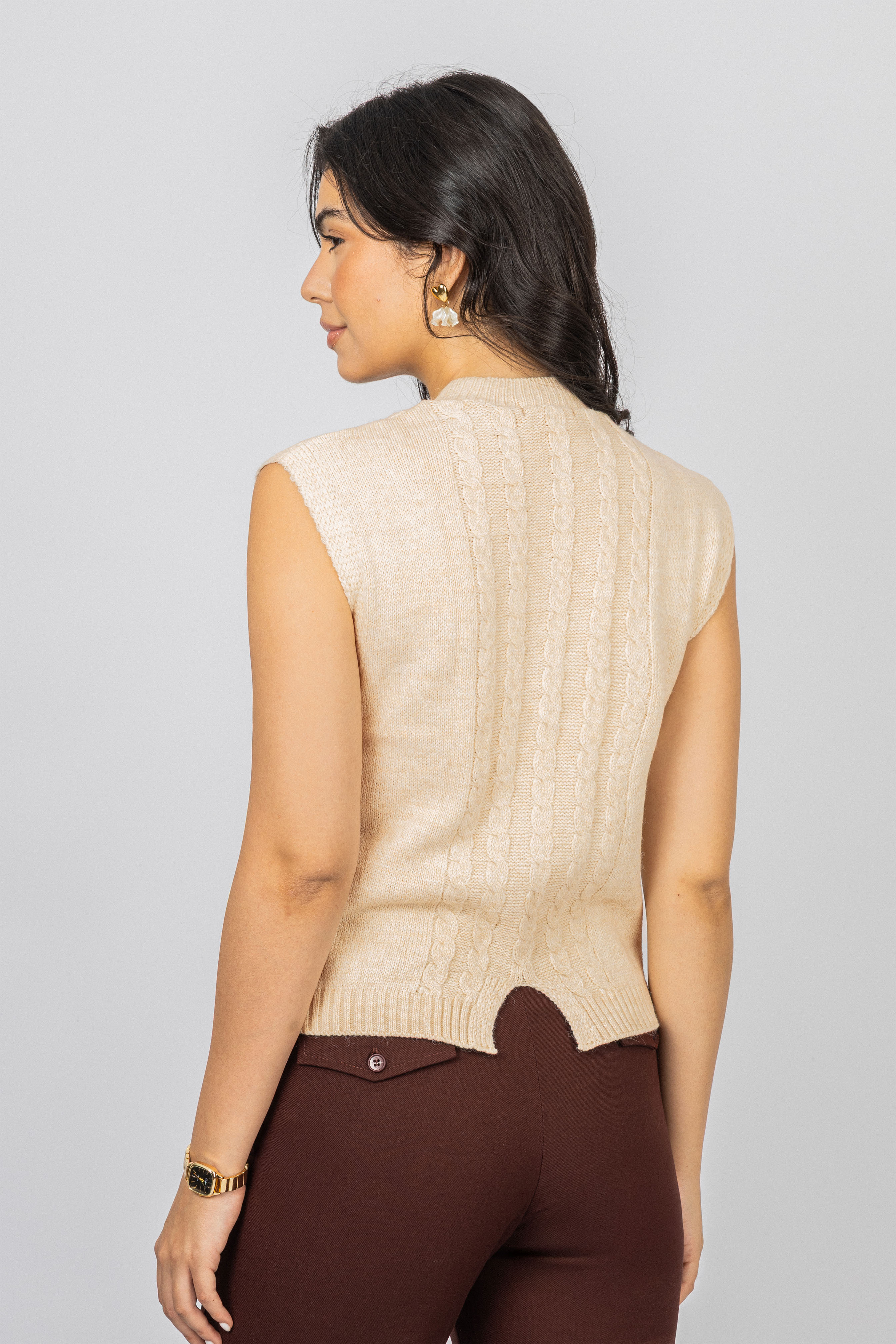Beige Knitted Women Vest
