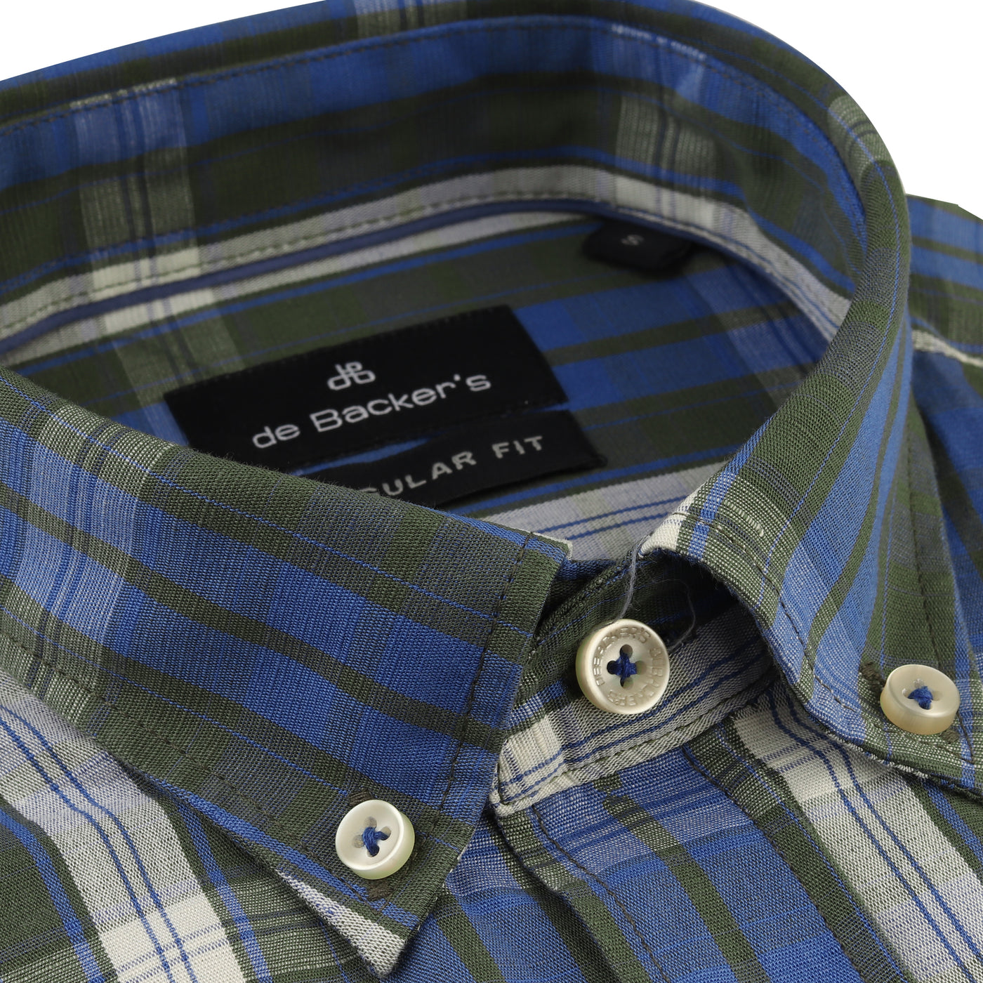 Blue with Dark-Green Stripes Casual Shirt