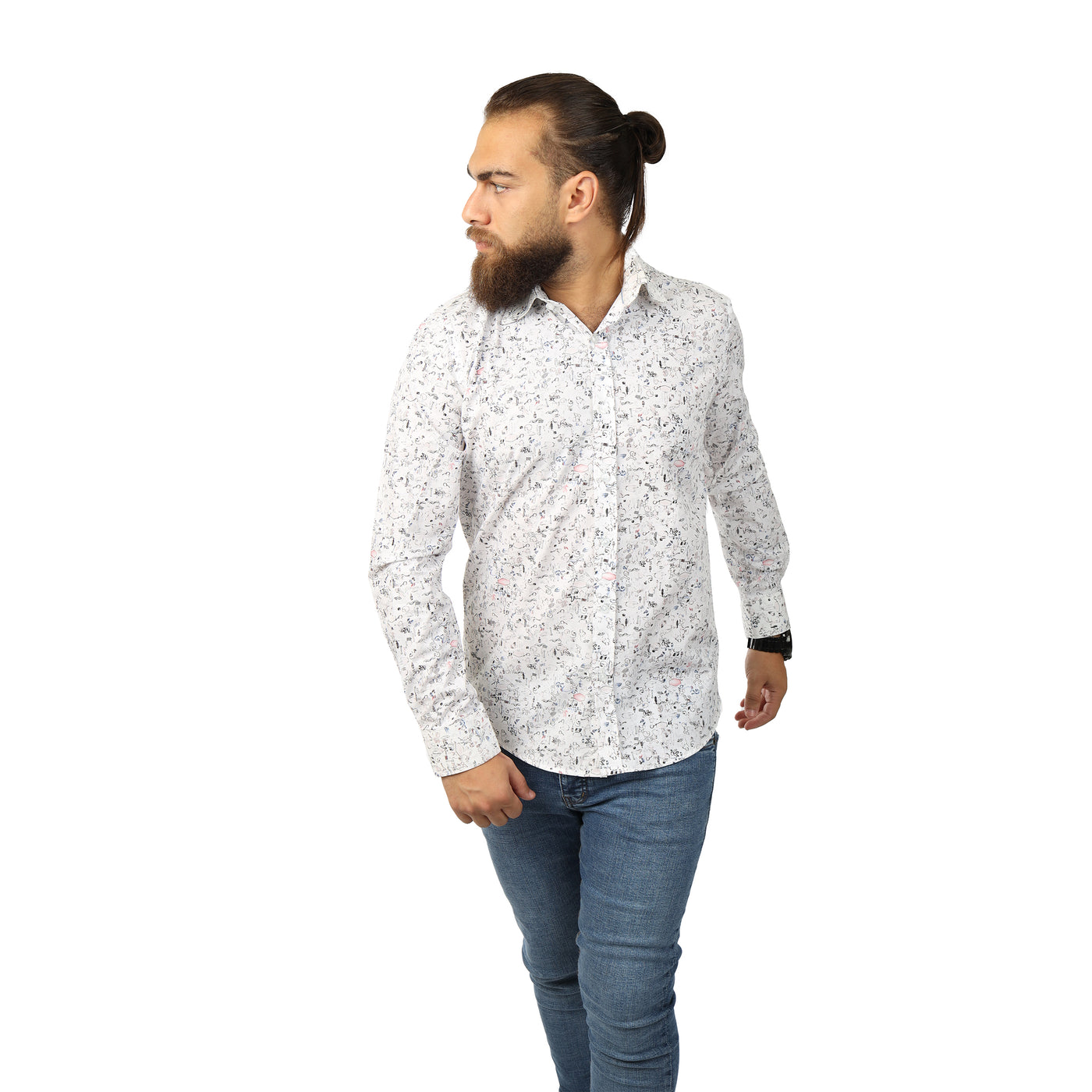 White Patterned Casual Shirt