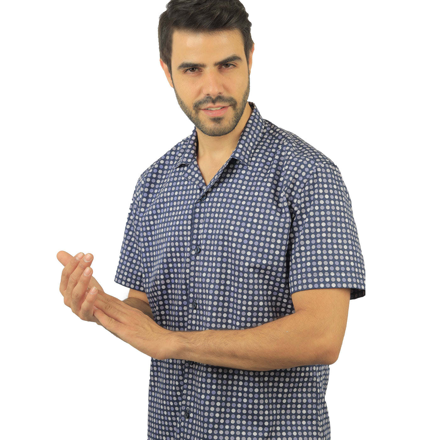 Navy patterned Short-sleeves Navy shirt
