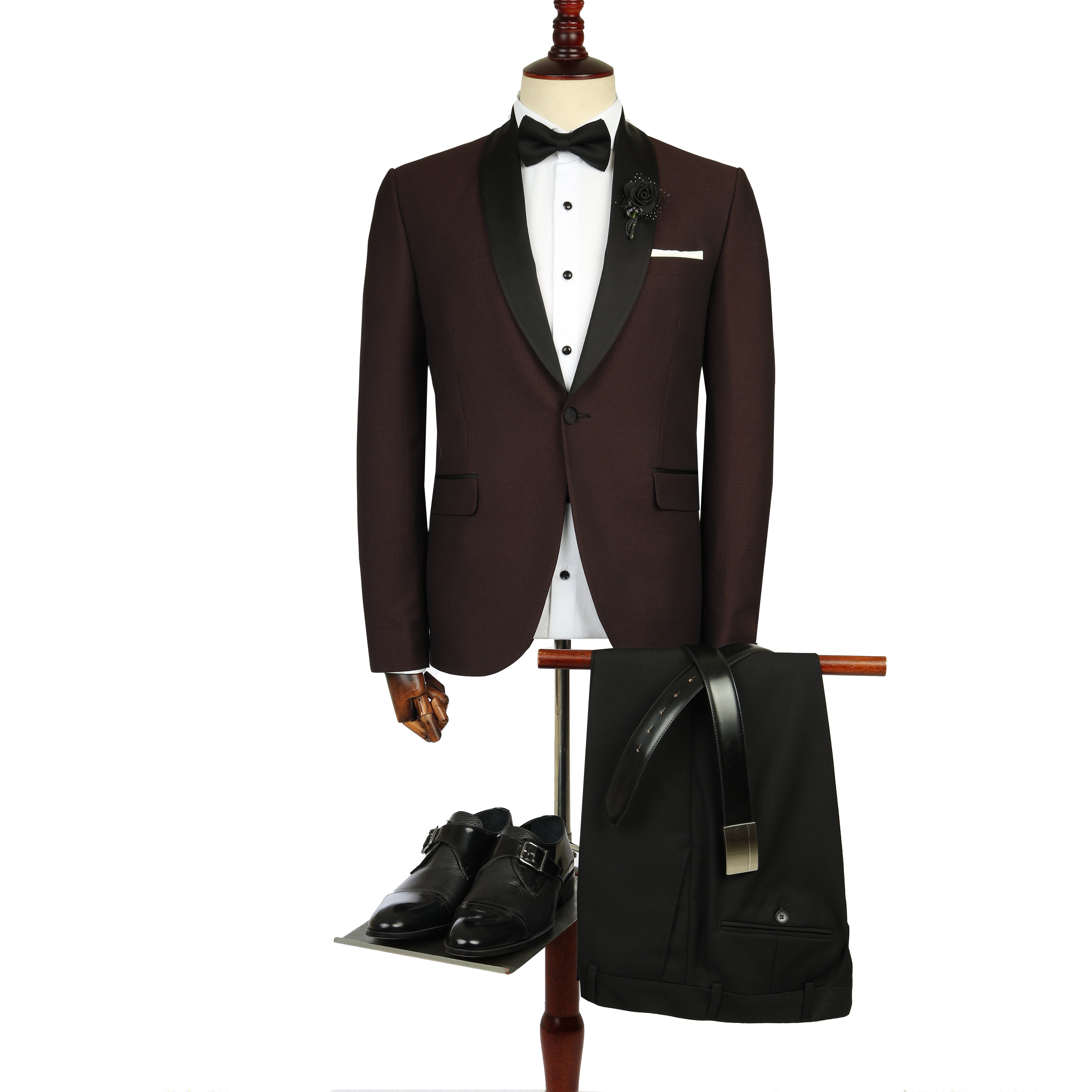 Dobby Shawl Lapel Super Slim Dark Red Tuxedo