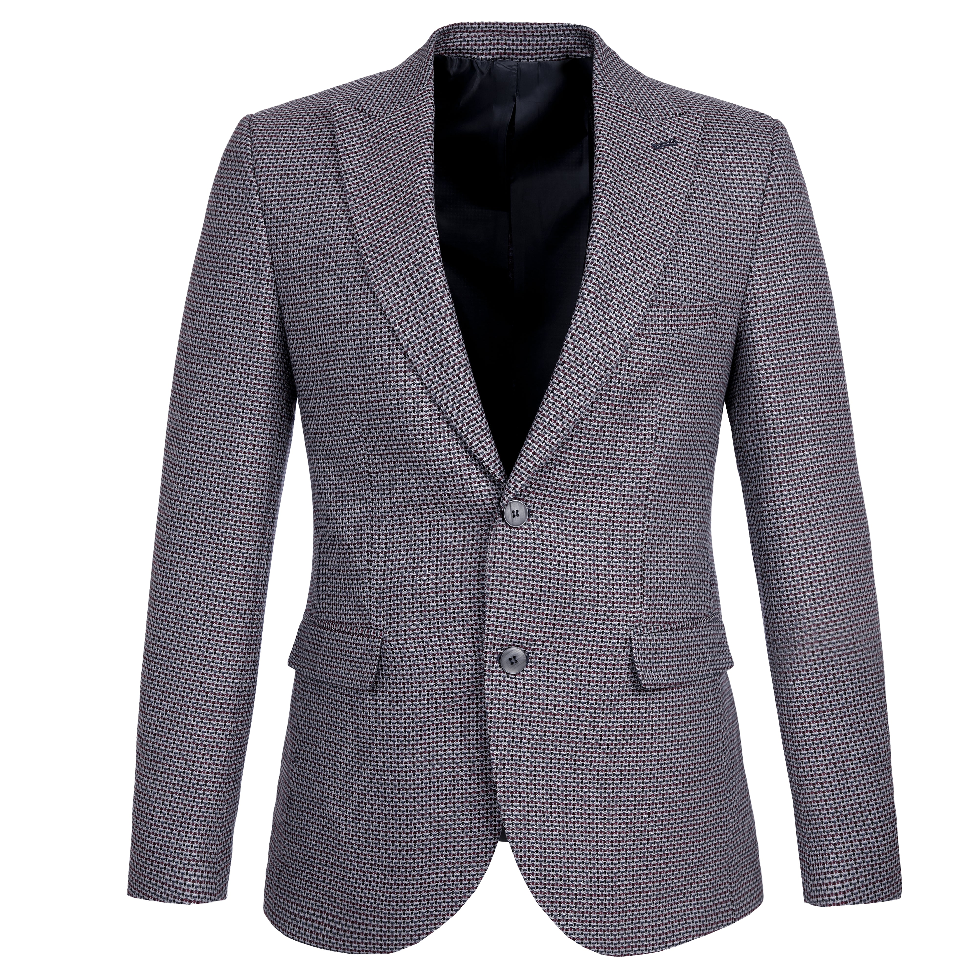 Knitted Dark Gray  & Dark Red Casual Blazer.