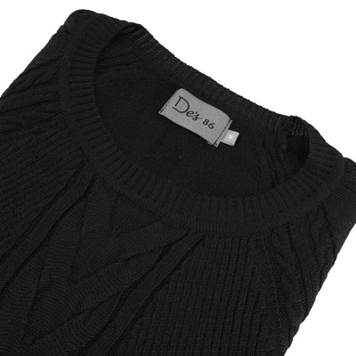 Jacquard Knitted Black Round Pullover
