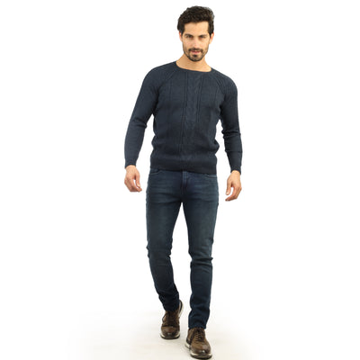 Jacquard Knitted Navy Round Pullover