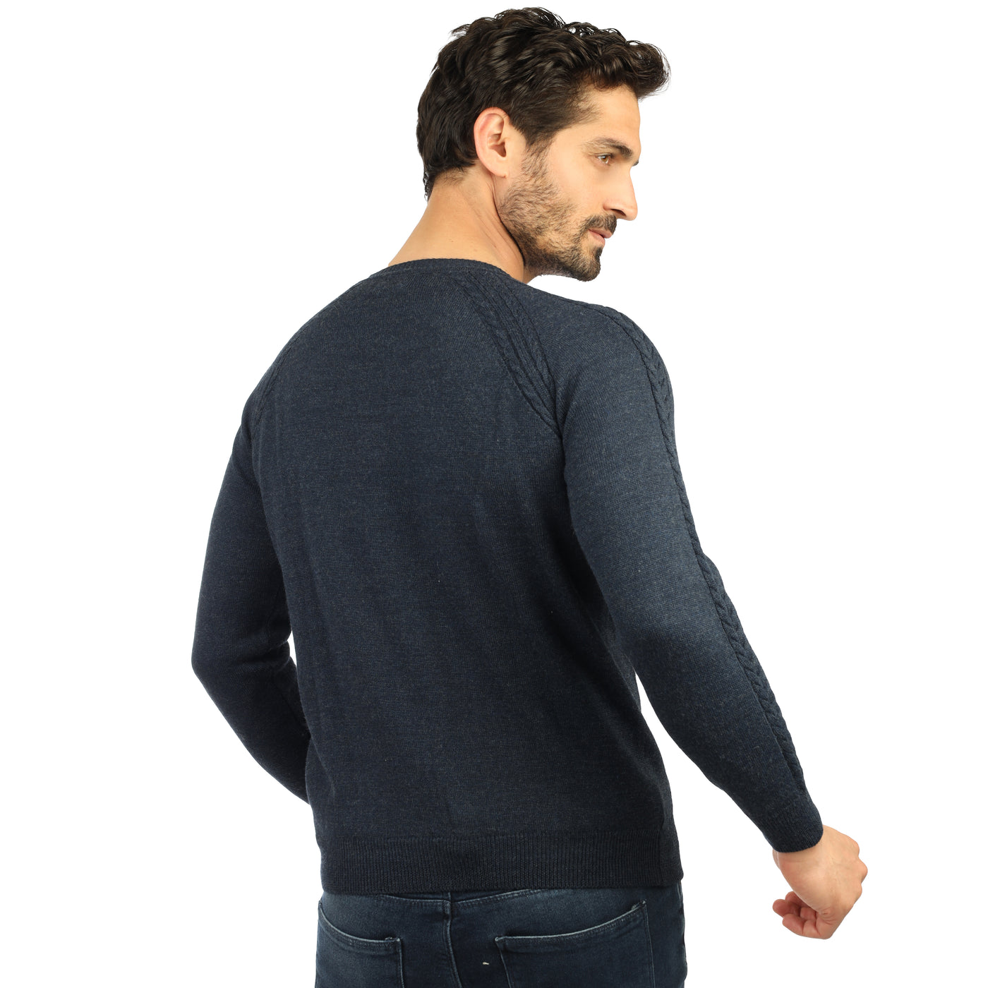 Jacquard Knitted Navy Round Pullover