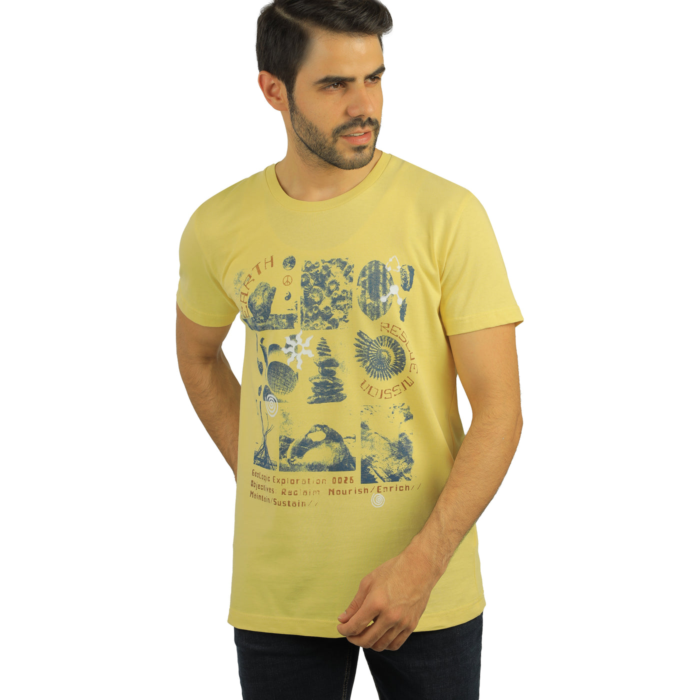 Yellow  patterned round T-shirt