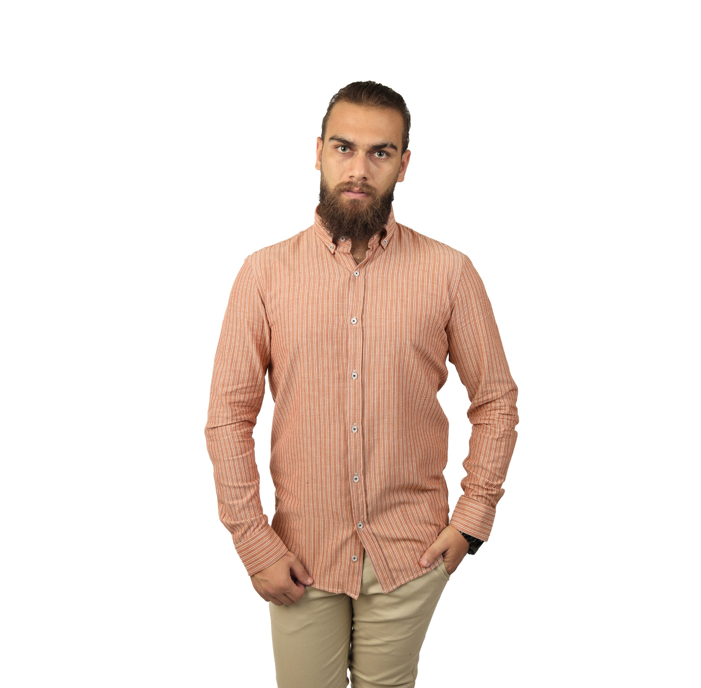 Brown and White striped Casual Shirt